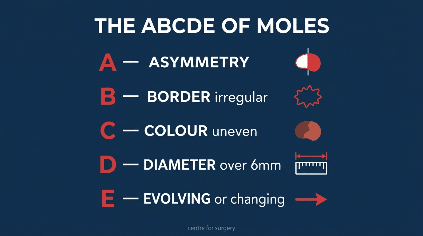 The ABCDE of moles: asymmetry, border, colour, diameter and evolving — warning signs to check